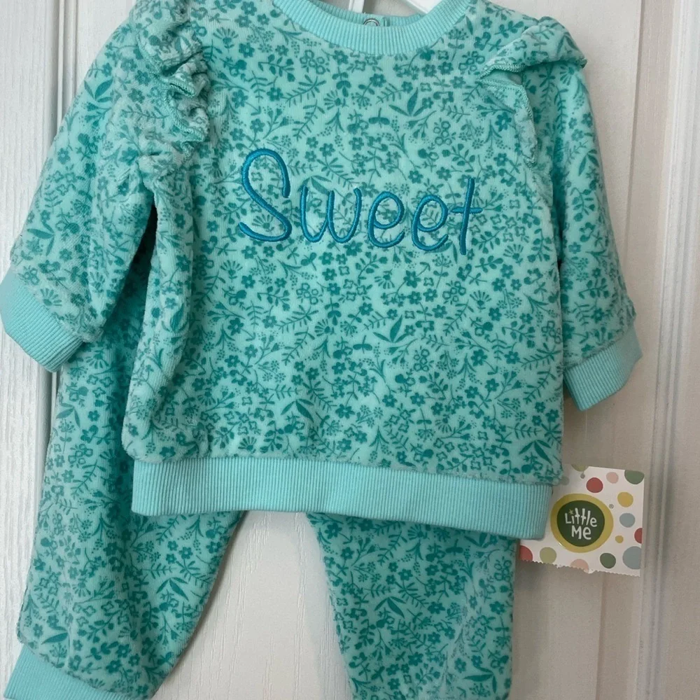 Little Me Aqua Leopard Ruffle Set 3 Months